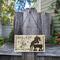 Equestrian Eventing Stall Sign with Cross Country Jumper horse image, Golden Oak wood stain, and font choice 3. Hung with a black suede cord